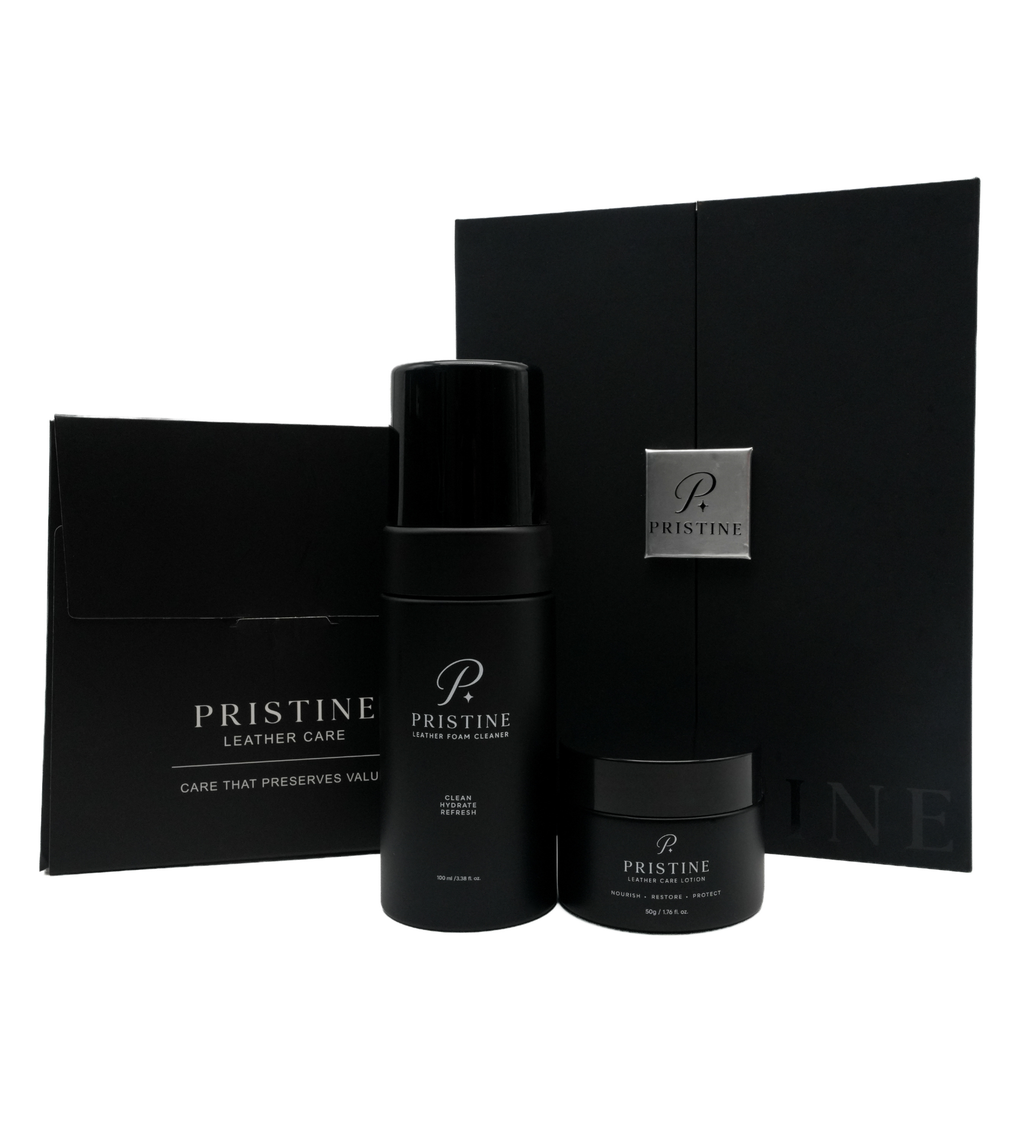 Pristine Leather Care System – Foam Cleaner 100ml, Care Lotion 50g & Cloth | Purse Maison Luxury Bags Shop