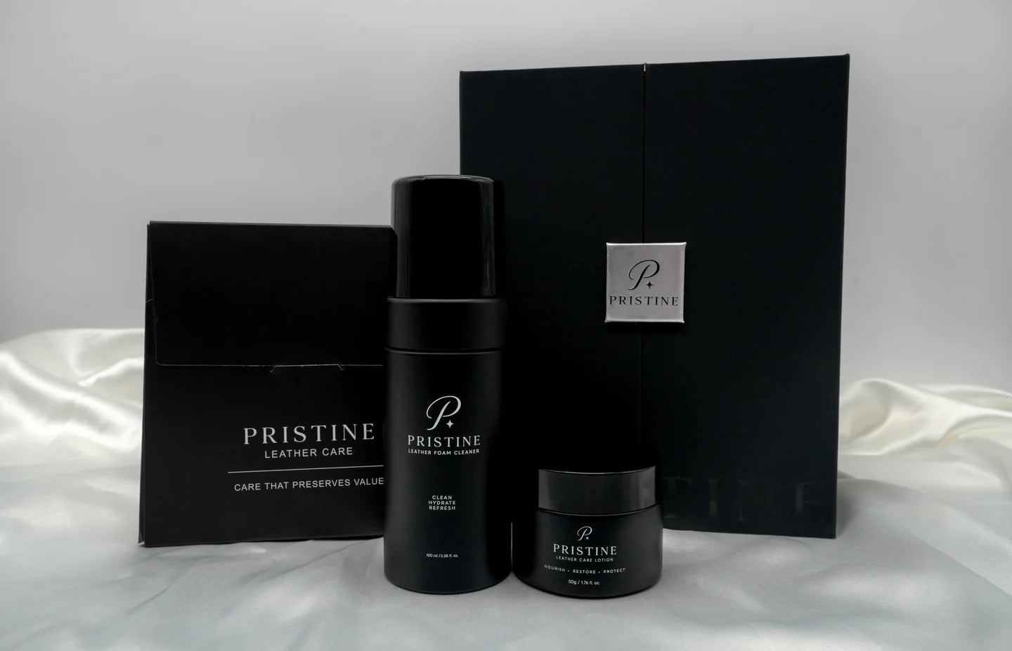 PRISTINE Leather Care System — 100 mL Cleaner, 50 g Lotion & Cloth